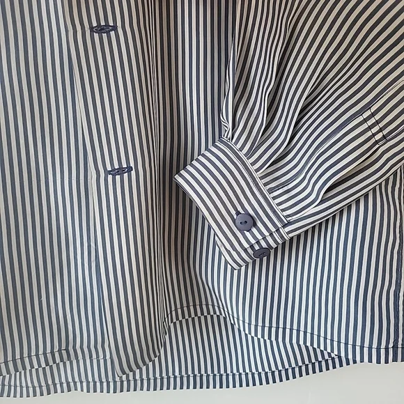 Ted Lapidus 100% Silk Long Sleeve Collared Shirt Button Down Blue Stripes - Picture 6 of 10